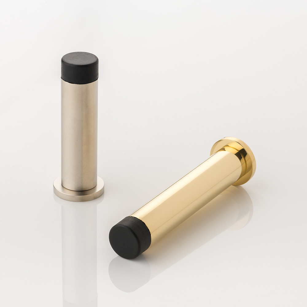 Round solid brass wall-mounted door stopper with stepped plate