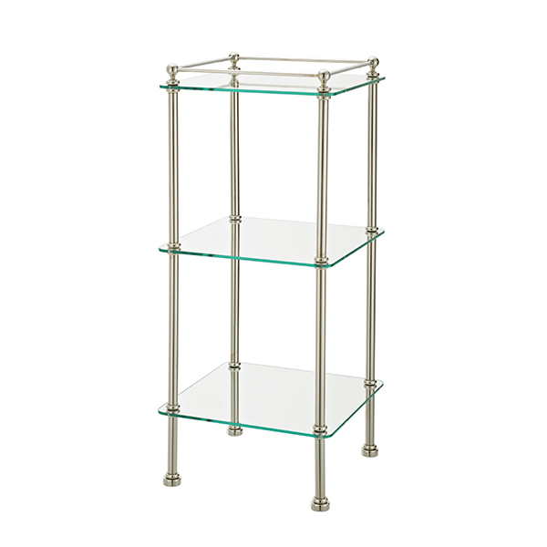 Bathroom stand with three glass shelves. 350W x 830H x 350D