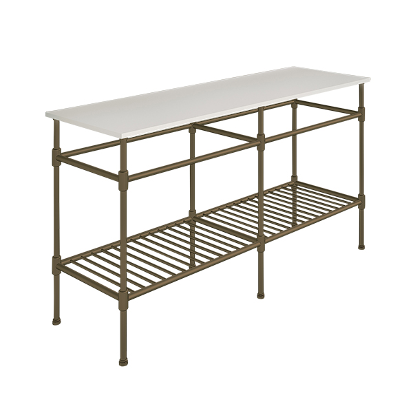 Contemporary 6 leg double freestanding basin stand for benchtop. Stepped feet & shelf. W1500 x D480 x H880