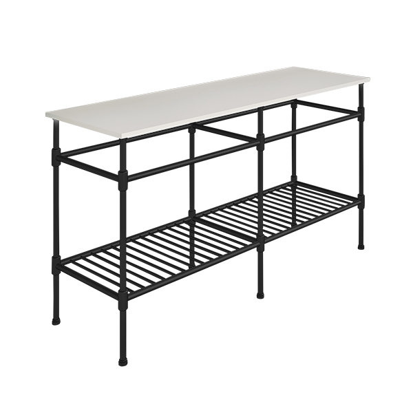 Contemporary 6 leg double freestanding basin stand for benchtop. Stepped feet & shelf. W1500 x D480 x H880