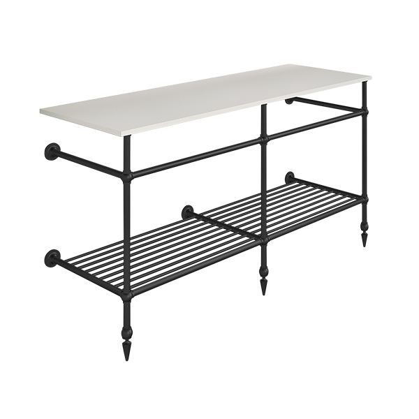 Traditional 3 leg double basin stand for benchtop. Pointed feet & shelf. W1500 x D540 x H880