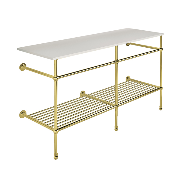 Traditional 3 leg double basin stand for benchtop. Ball feet & shelf. W1500 x D540 x H880