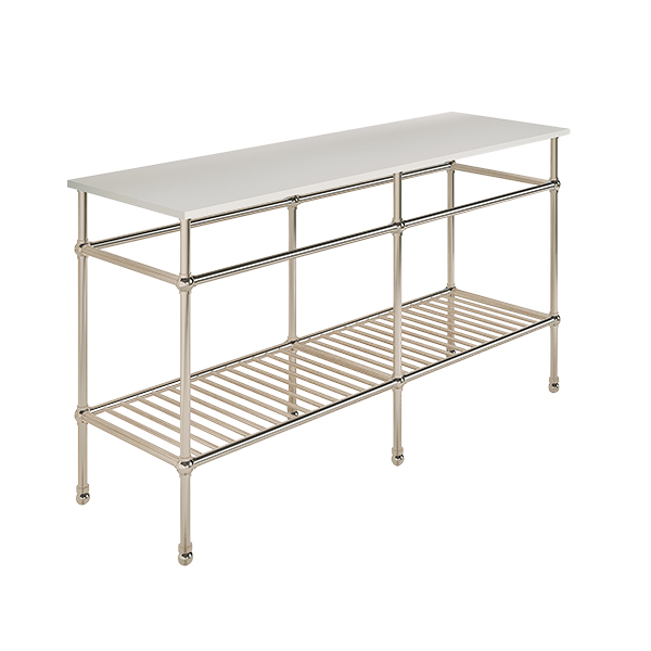 Traditional 6 leg double freestanding basin stand for benchtop. Ball feet & shelf. W1500 x D480 x H880