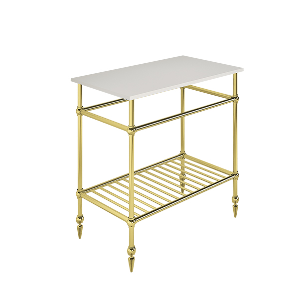 Traditional 4 leg freestanding basin stand for benchtop. Pointed feet & shelf. W750 x D480 x H880