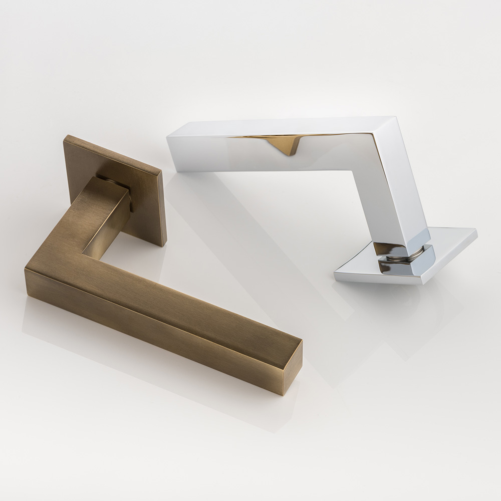 Cube solid brass door lever handle with square rose