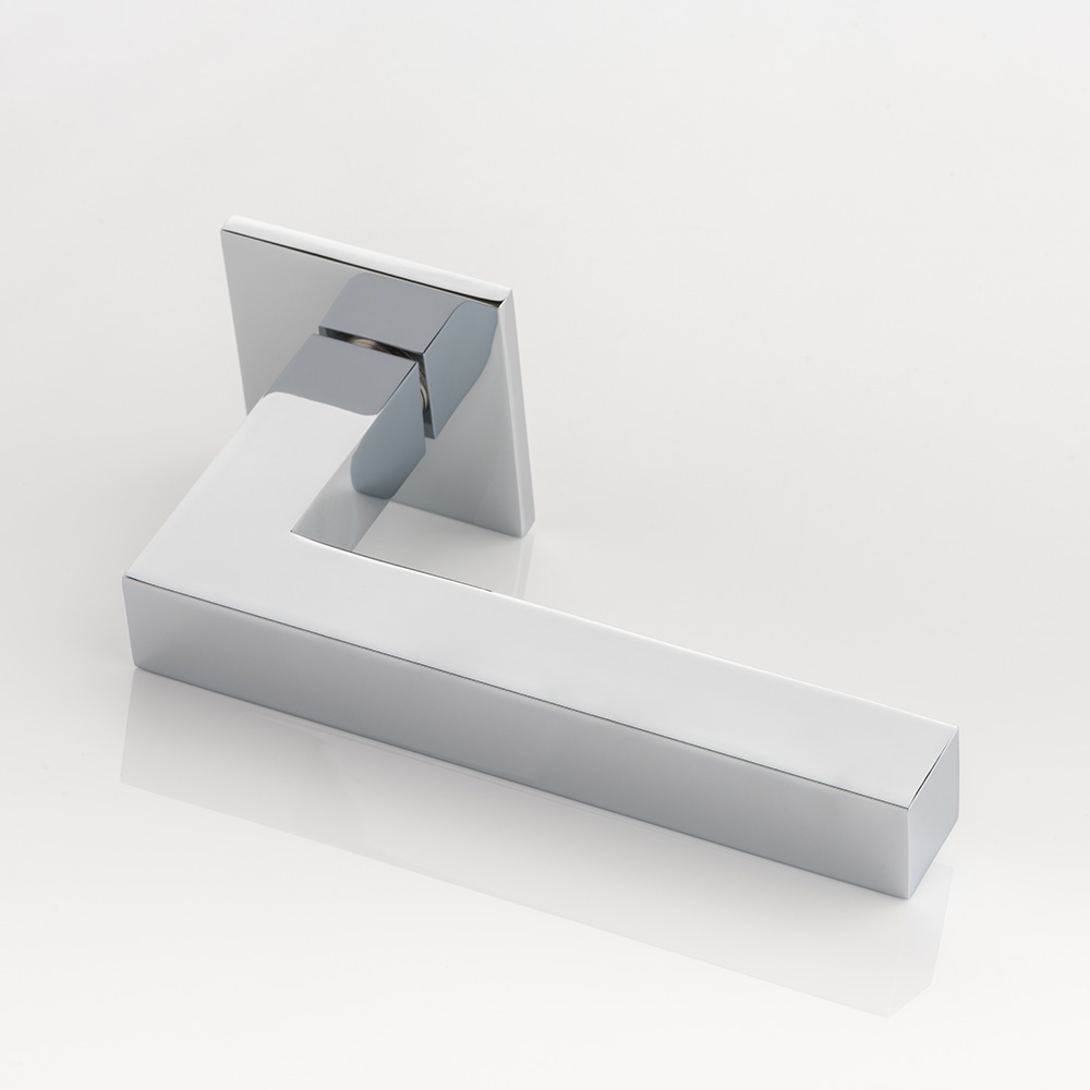 Cube solid brass door lever handle with square rose