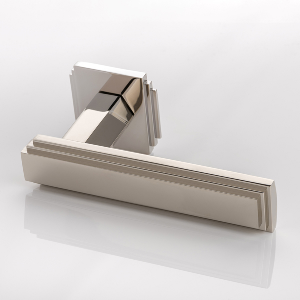 Dewhurst solid brass door lever handle with square edge deco rose