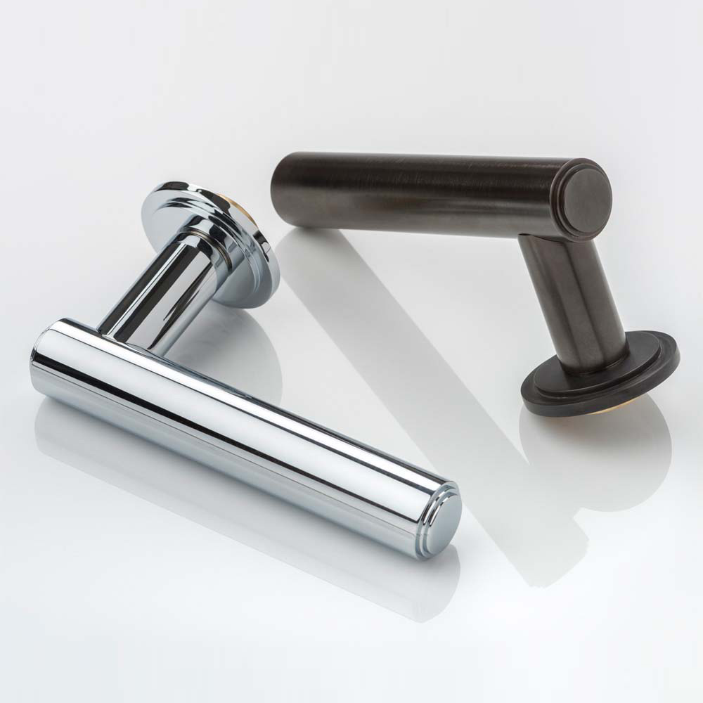 Bartlett solid brass door lever handle with round stepped rose