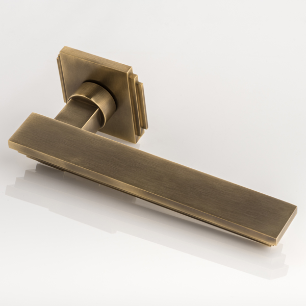 Drayton solid brass door lever handle with square edge deco rose