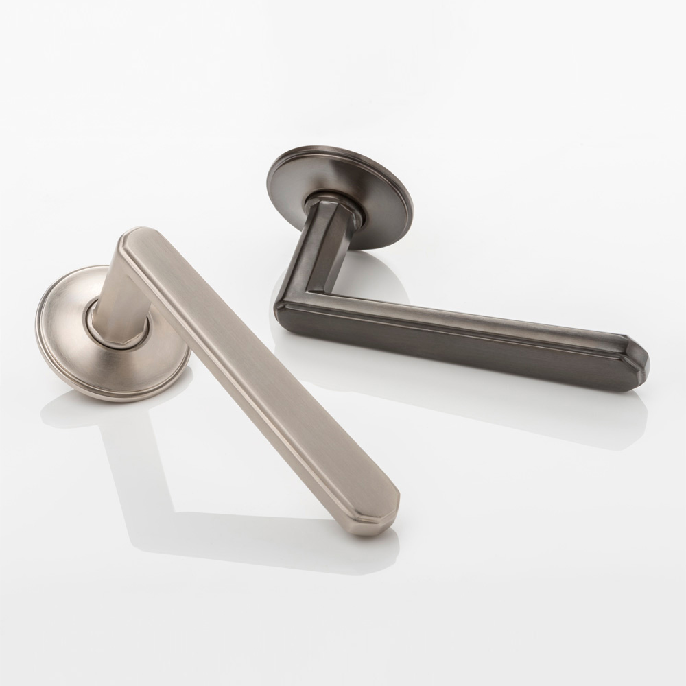 Alexander solid brass door lever handle with traditional rose