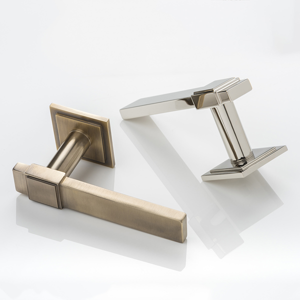 Wilson solid brass door lever handle with square stepped rose