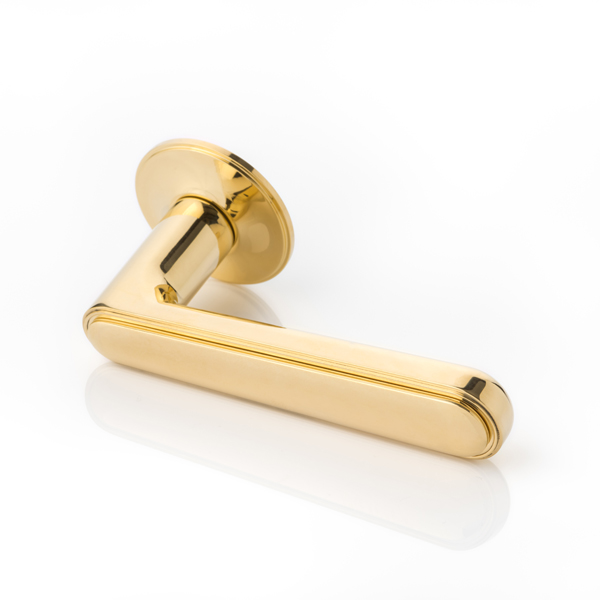 Halsey solid brass door lever handle with traditional rose