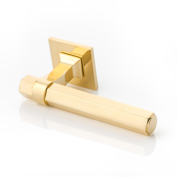Adelphi solid brass door lever handle with square rose