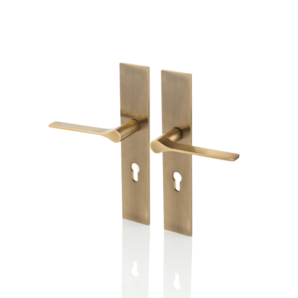 Fonteyn solid brass door lever handle with euro cut out backplate