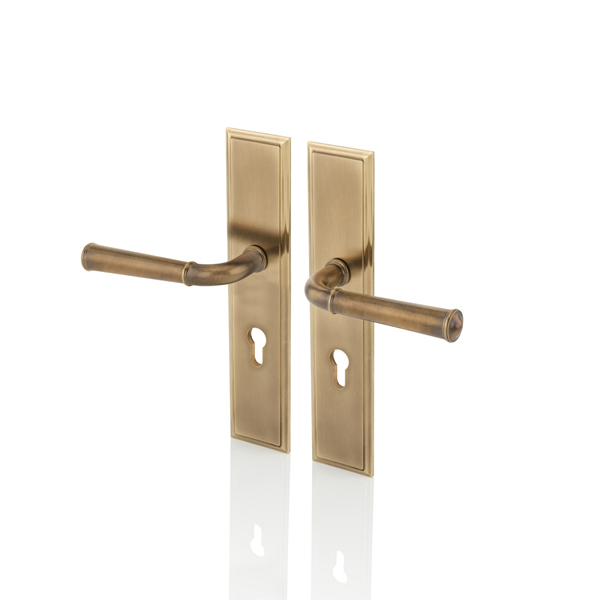 Darlington solid brass door lever handle with euro cut out backplate