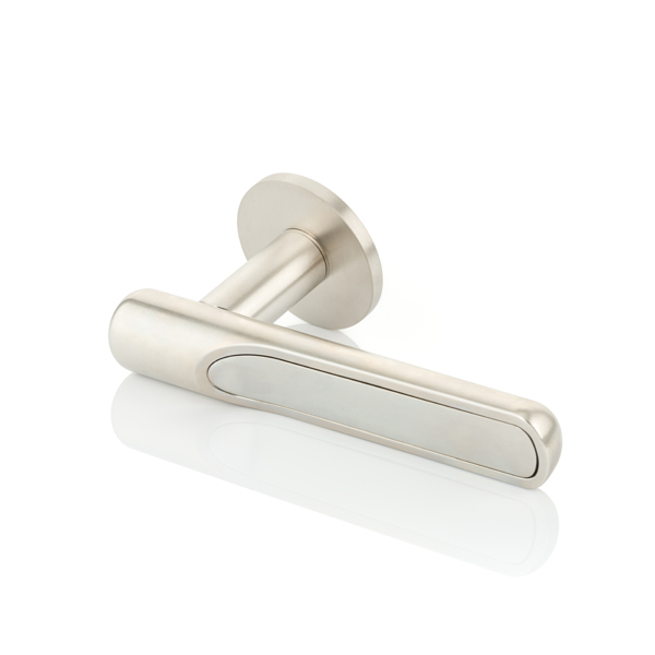 Contour solid brass door lever handle with inlay and round rose