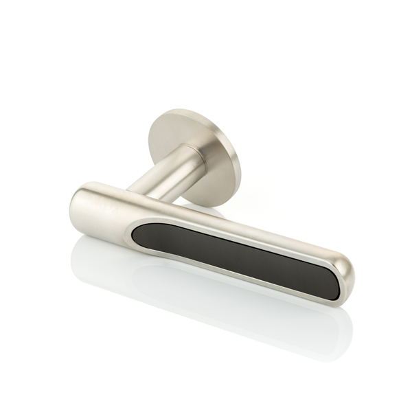 Contour solid brass door lever handle with inlay and round rose