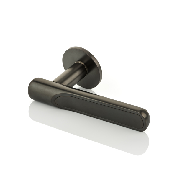 Contour solid brass door lever handle with inlay and round rose