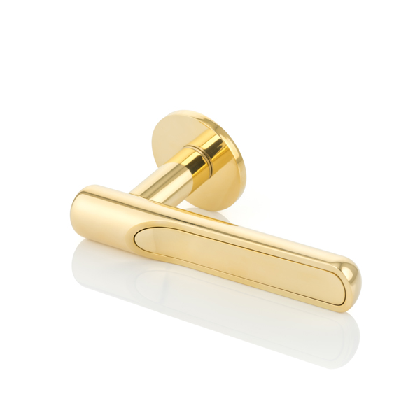 Contour solid brass door lever handle with inlay and round rose