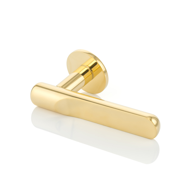 Contour solid brass door lever handle with round rose