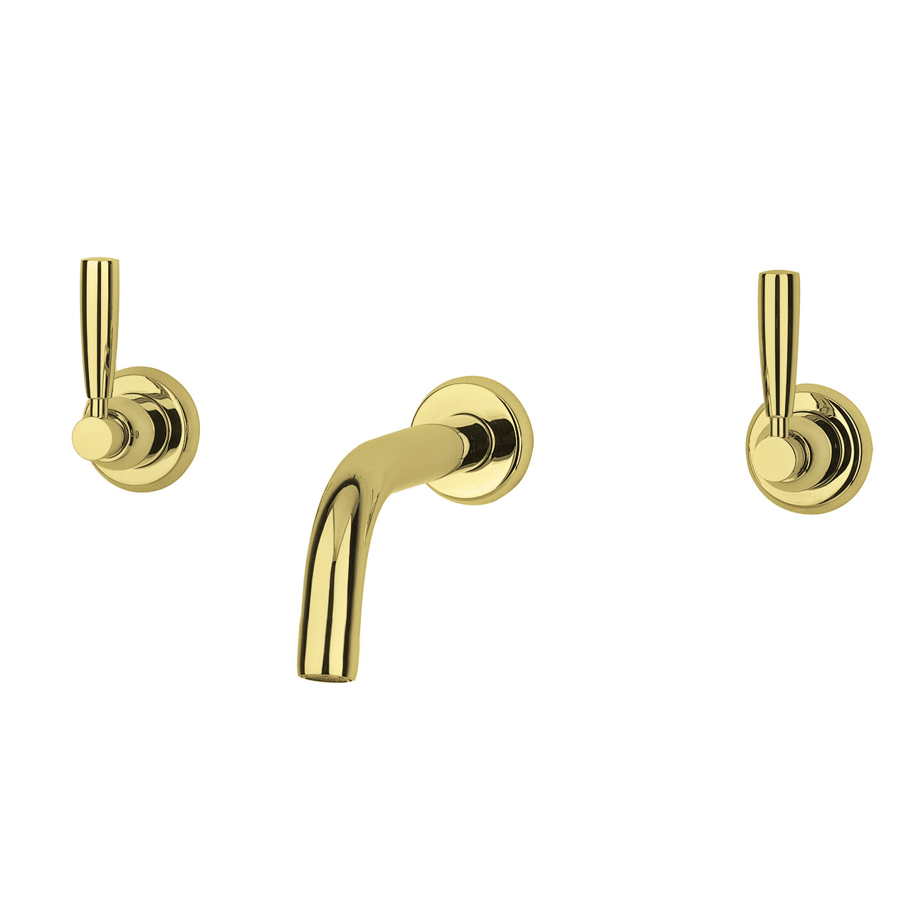 Langbourn wall-mounted basin mixer with modern spout & metal lever taps