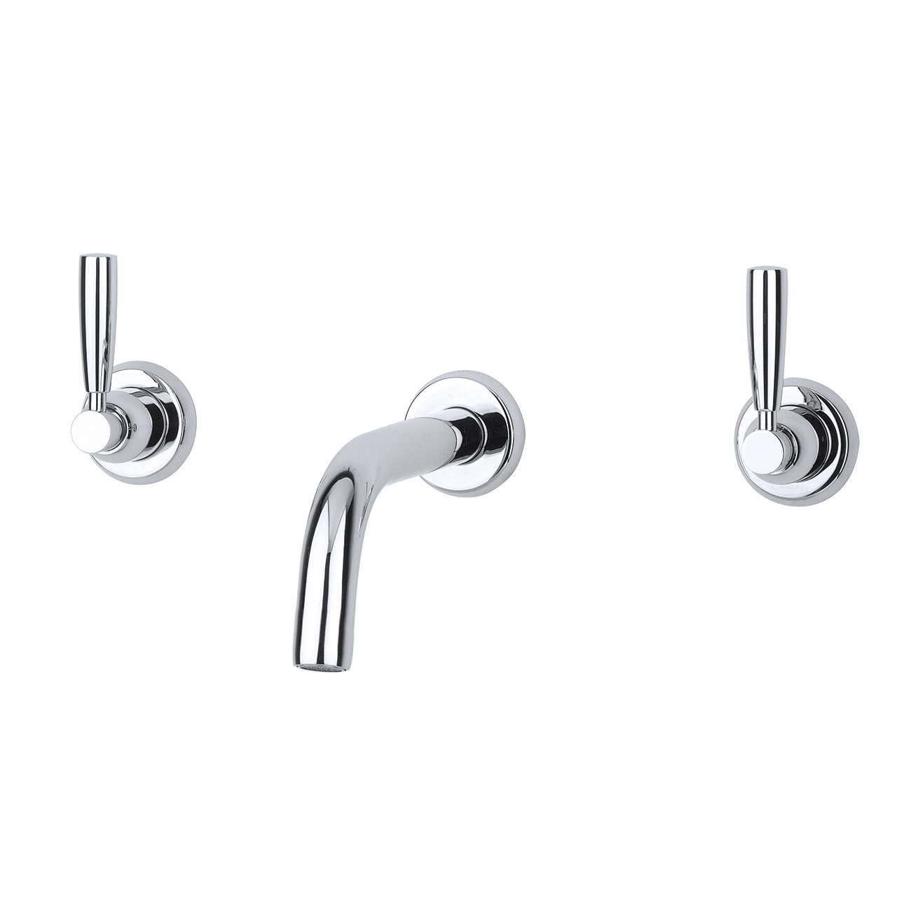 Langbourn wall-mounted basin mixer with modern spout & metal lever taps
