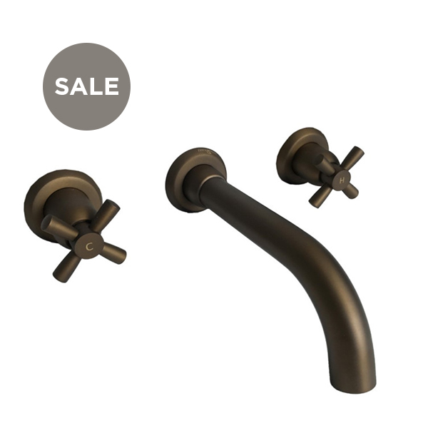 Langbourn wall-mounted basin mixer with modern spout & crosshead taps