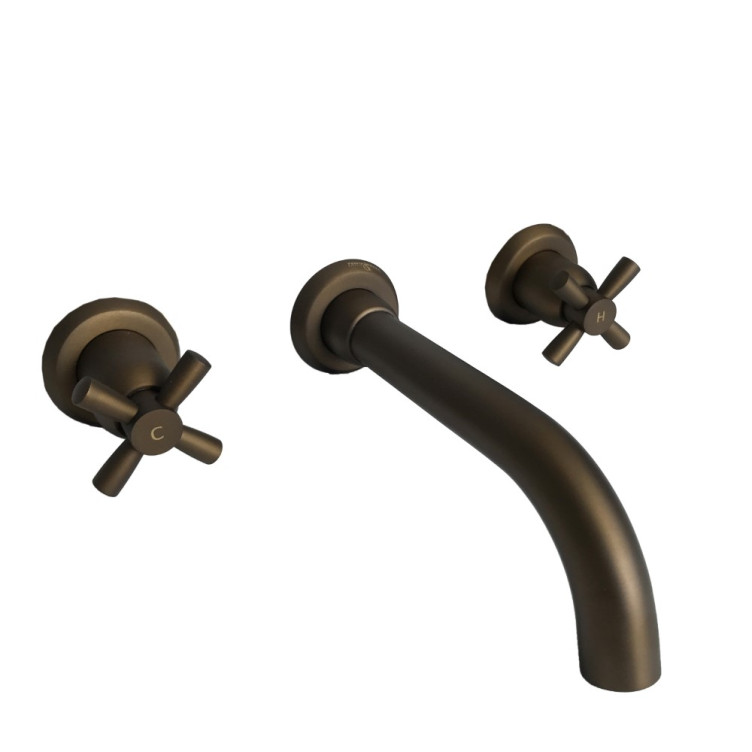 Langbourn wall-mounted basin mixer with modern spout & crosshead taps