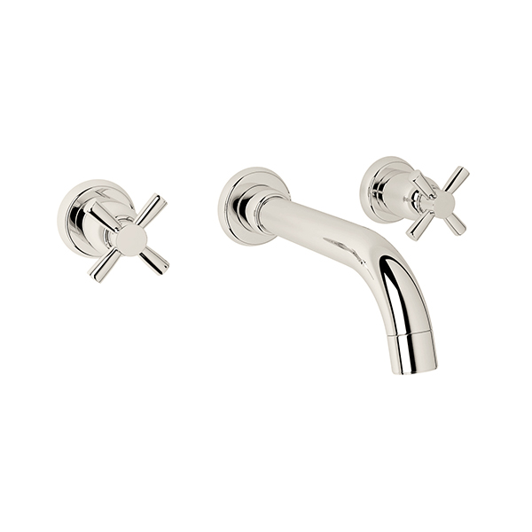 Langbourn wall-mounted basin mixer with modern spout & crosshead taps