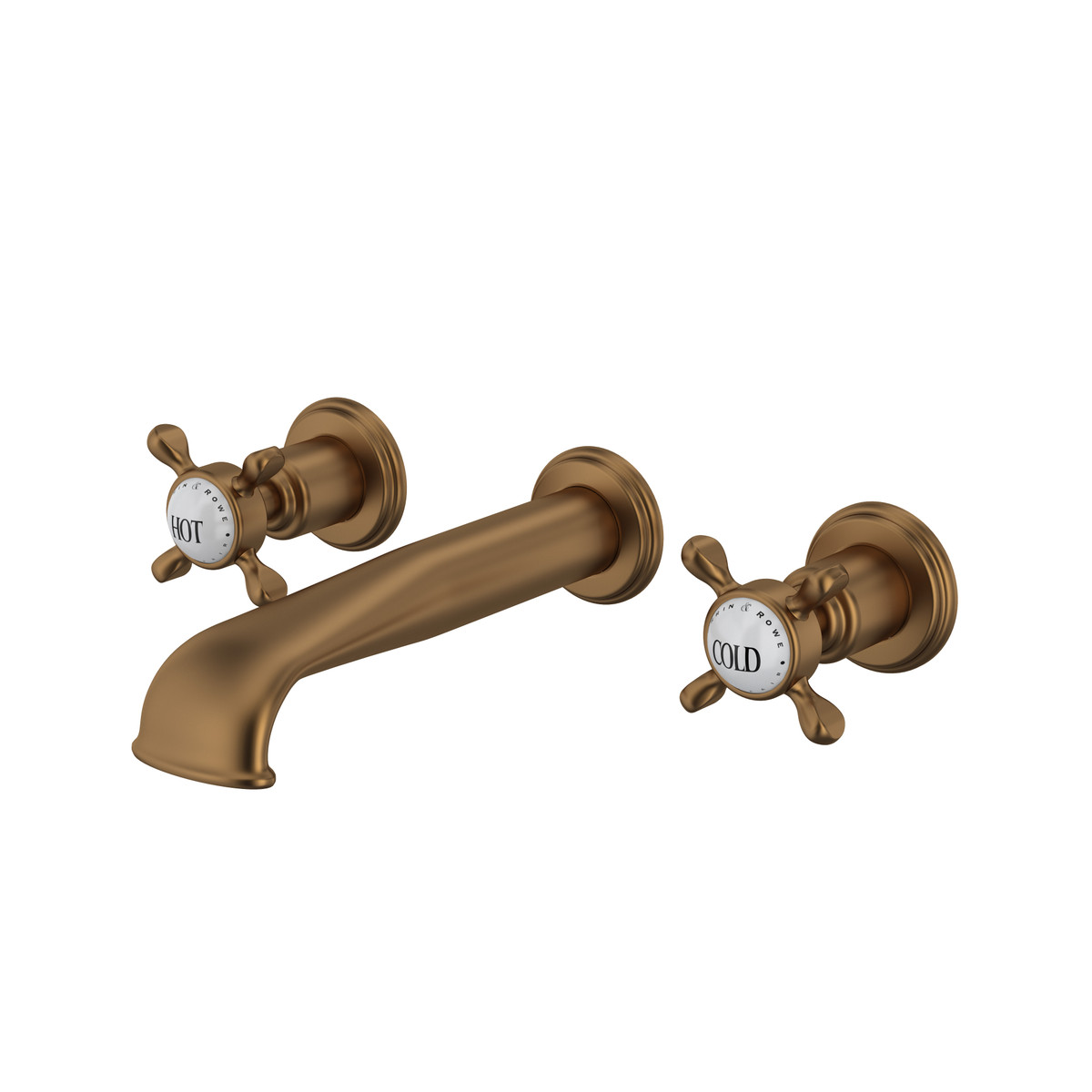 Wall-mounted basin mixer with low spout & crosshead taps