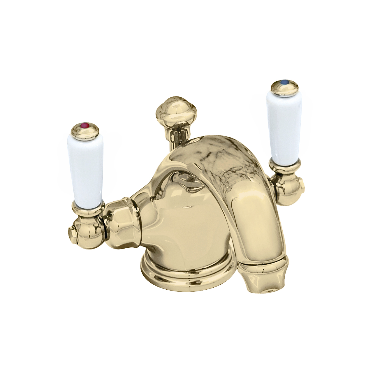 Monobloc basin mixer with white porcelain lever taps