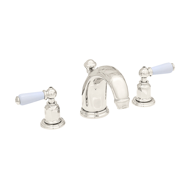 3 hole basin mixer with high spout & white porcelain lever taps