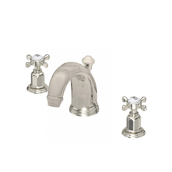 3 hole basin mixer with high spout & white crosshead taps