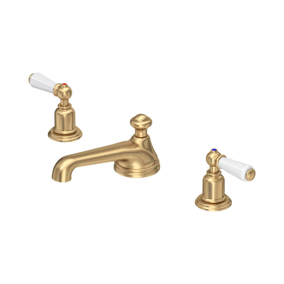 3 hole basin mixer with low spout & white porcelain lever taps