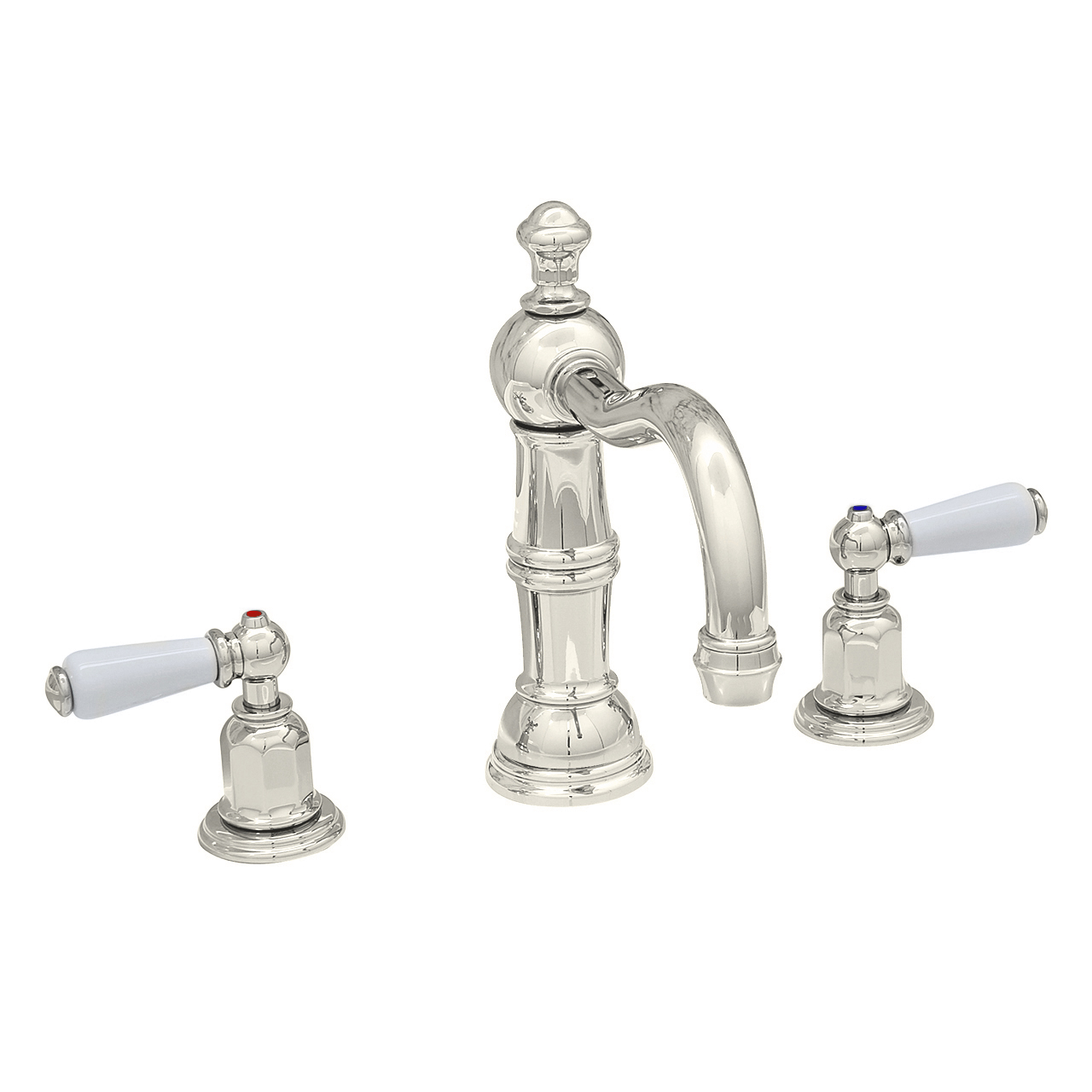 3 hole basin mixer with country spout & white porcelain lever taps