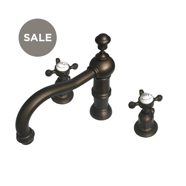 3 hole basin mixer with country spout & crosshead taps