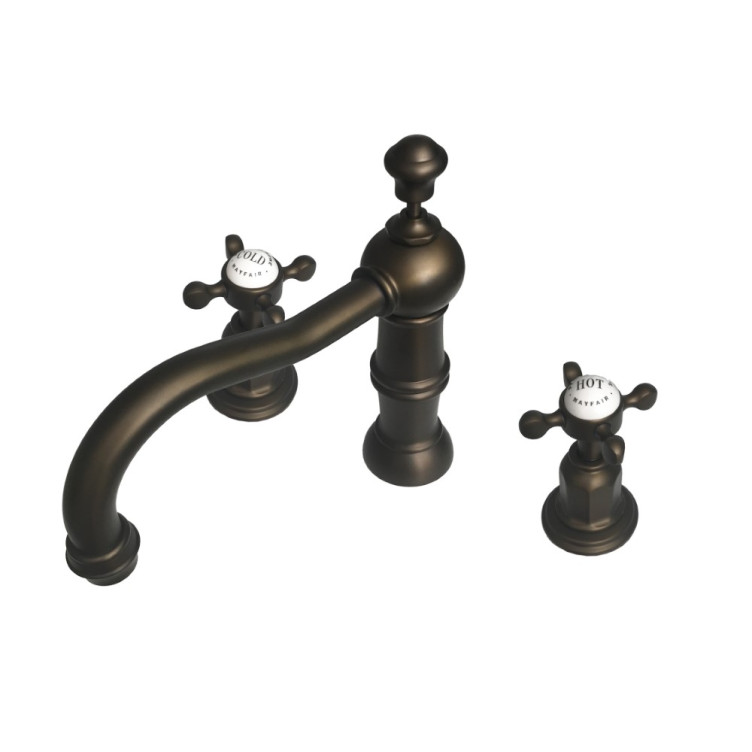 3 hole basin mixer with country spout & crosshead taps