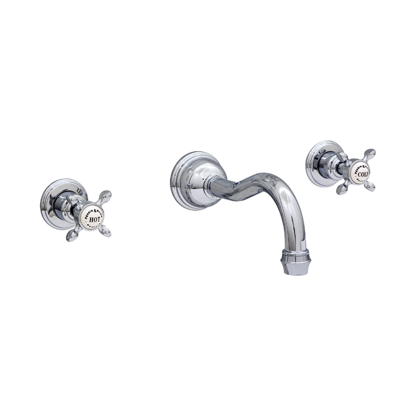 Wall-mounted basin mixer with country spout & crosshead taps