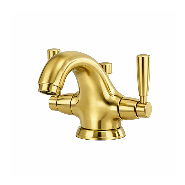 Langbourn monobloc basin mixer with metal lever taps