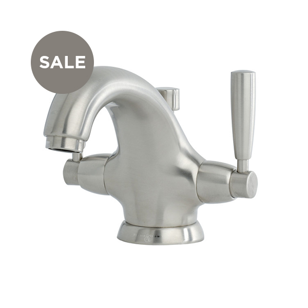 Langbourn monobloc basin mixer with metal lever taps