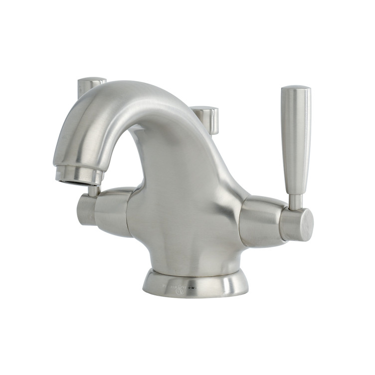 Langbourn monobloc basin mixer with metal lever taps