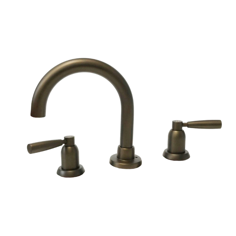 Contemporary Three hole basin set with tubular spout and metal levers
