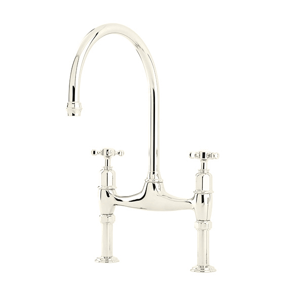 Ionian 2 hole bench mounted sink mixer with straight legs & crosshead taps