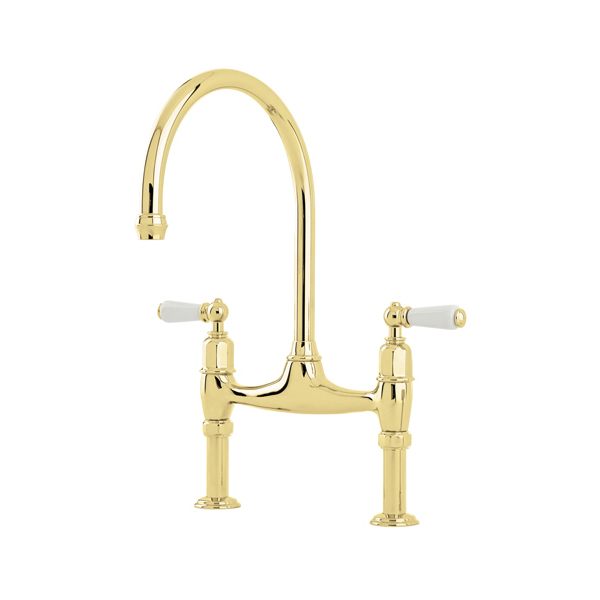 Ionian 2 hole bench mounted sink mixer with straight legs & white porcelain lever taps