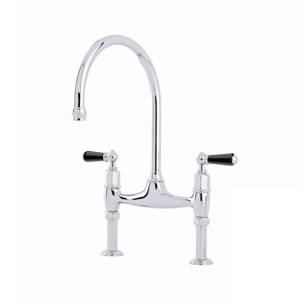 Ionian 2 hole bench mounted sink mixer with straight legs & white porcelain lever taps