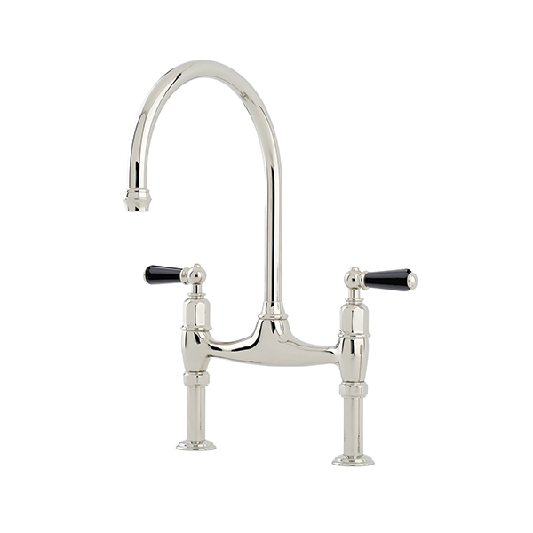 Ionian 2 hole bench mounted sink mixer with straight legs & white porcelain lever taps
