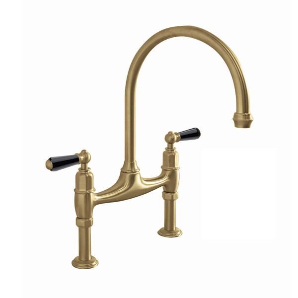 Ionian 2 hole bench mounted sink mixer with straight legs & white porcelain lever taps