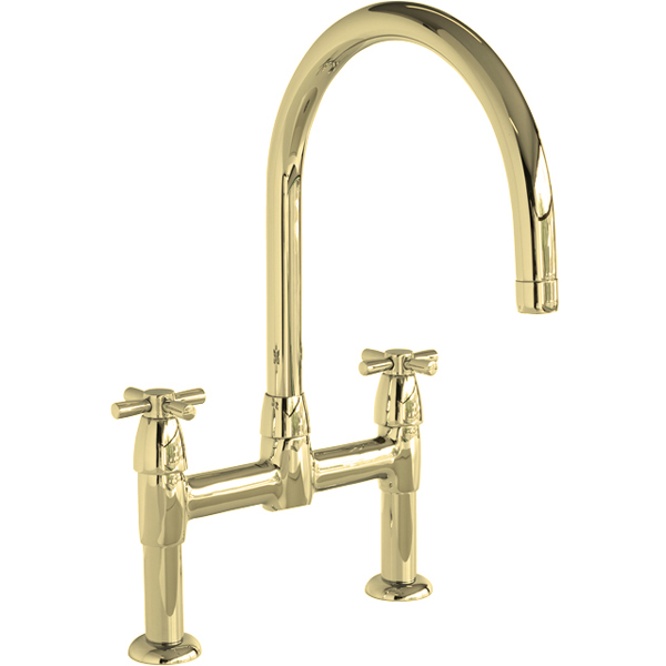 Io 2 hole bench mounted sink mixer with round spout & crosshead taps