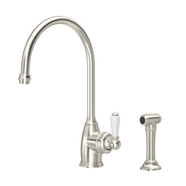 Parthian 1 hole sink mixer with single porcelain lever tap & spray rinse