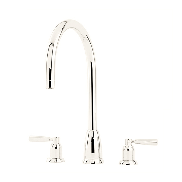 Callisto 3 hole sink mixer with round spout & metal lever taps